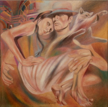 Painting titled "THE EMBRACE" by Paola Imposimato, Original Artwork, Oil Mounted on Wood Stretcher frame