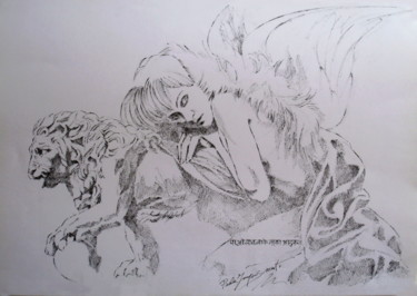 Disegno intitolato "THE GHOST IN THE LO…" da Paola Imposimato, Opera d'arte originale, Inchiostro