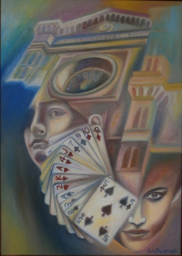 Painting titled "EMBLEM OF LOOKS" by Paola Imposimato, Original Artwork, Oil Mounted on Wood Stretcher frame