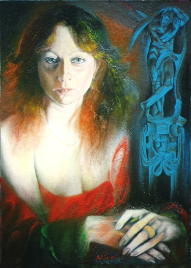 Painting titled "LUCY" by Paola Imposimato, Original Artwork, Oil Mounted on Wood Stretcher frame