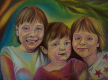 Painting titled "THE LITTLE SISTERS" by Paola Imposimato, Original Artwork, Oil Mounted on Wood Stretcher frame