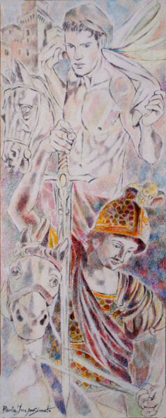 Σχέδιο με τίτλο "THE MAGIC SWORD" από Paola Imposimato, Αυθεντικά έργα τέχνης, Παστέλ Τοποθετήθηκε στο Χαρτόνι