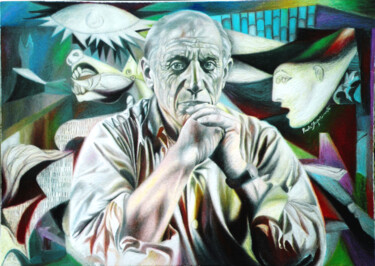 Painting titled "PABLO AND GUERNICA…" by Paola Imposimato, Original Artwork, Oil Mounted on Wood Stretcher frame