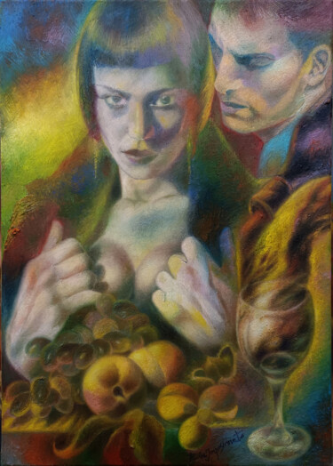 Картина под названием "THE FLICKER OF WINE" - Paola Imposimato, Подлинное произведение искусства, Масло Установлен на Деревя…