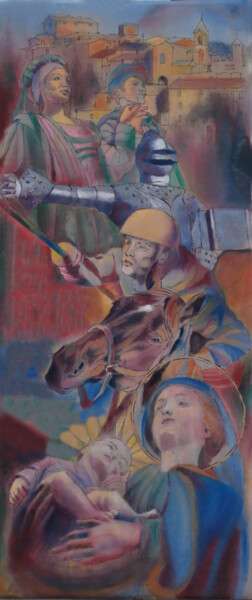 Painting titled "THE HOLY SEE KNIGHT" by Paola Imposimato, Original Artwork, Acrylic Mounted on Cardboard