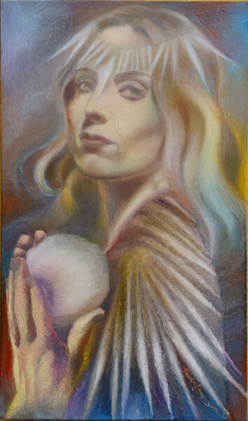 Painting titled "SNOW FAIRY" by Paola Imposimato, Original Artwork, Oil Mounted on Wood Stretcher frame