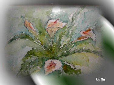 Картина под названием "Calle in a vase" - Paola Meneghin, Подлинное произведение искусства, Акварель Установлен на artwork_c…