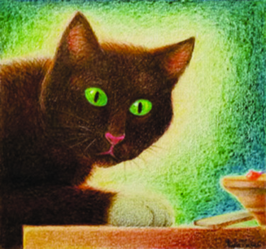 Disegno intitolato "Il gatto" da Paola Milani, Opera d'arte originale, Matite colorate