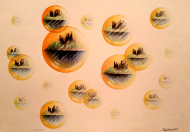 Disegno intitolato "Infiniti mondi poss…" da Paola Milani, Opera d'arte originale, Matite colorate
