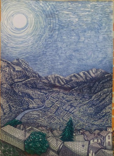 Zeichnungen mit dem Titel "Luna" von Paola Fontana, Original-Kunstwerk, Marker