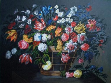 Pittura intitolato ""Cesto di fiori"" da Lenci Paola, Opera d'arte originale, Olio