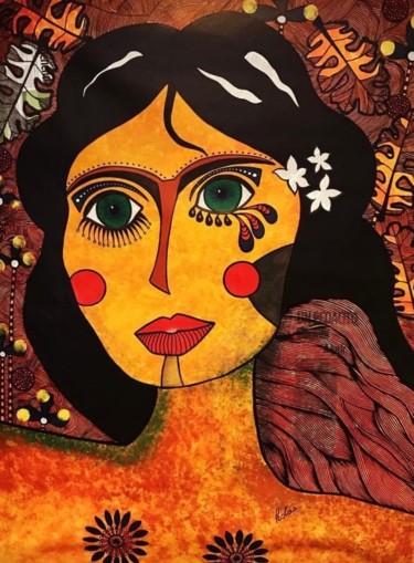 Peinture intitulée "Mexican contemplati…" par Paola Moscatelli, Œuvre d'art originale, Acrylique