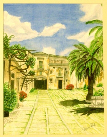 Painting titled "Palazzo nicolaci no…" by Paola Petrucci, Original Artwork, Watercolor