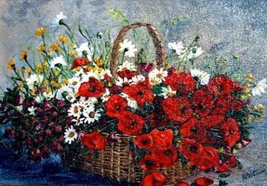 Pittura intitolato "cesto di primavera" da Paola Petrucci, Opera d'arte originale, Olio Montato su Telaio per barella in leg…