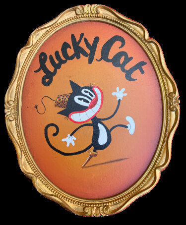 Painting titled "550 - LUCKY CAT" by Paolo Andrea Deandrea, Original Artwork, Acrylic Mounted on Cardboard