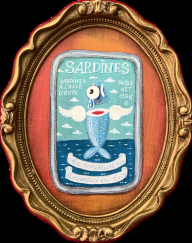 Painting titled "633 - SARDINES" by Paolo Andrea Deandrea, Original Artwork, Acrylic Mounted on Cardboard