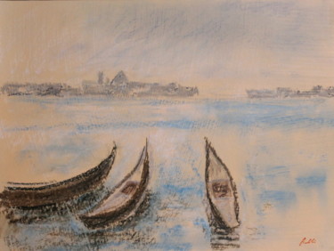 Painting titled "gondole" by Paolo Archilei, Original Artwork, Pastel