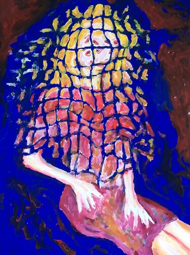 Painting titled "Donna in abito ross…" by Paolo Avanzi, Original Artwork, Acrylic