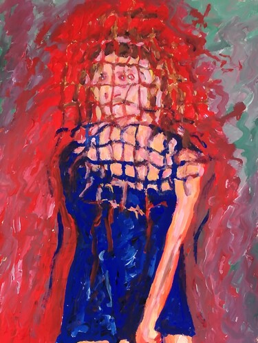 Painting titled "Donna su sfondo ros…" by Paolo Avanzi, Original Artwork, Acrylic
