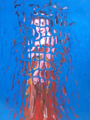 Painting titled "Donna su sfondo bleu" by Paolo Avanzi, Original Artwork, Acrylic