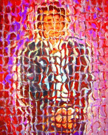 Painting titled "Uomo su sfondo rosso" by Paolo Avanzi, Original Artwork, Acrylic