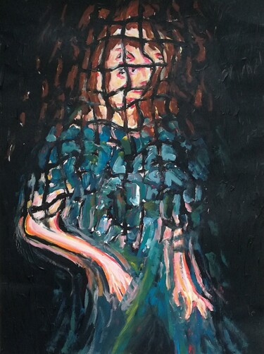 Painting titled "Donna castana su sf…" by Paolo Avanzi, Original Artwork, Acrylic