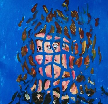 Malerei mit dem Titel "Volto di donna su s…" von Paolo Avanzi, Original-Kunstwerk, Acryl