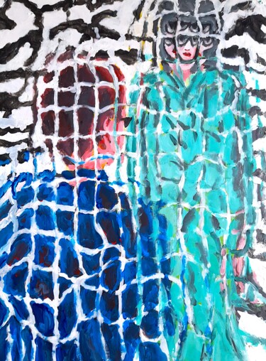 "Due donne di fronte" başlıklı Tablo Paolo Avanzi tarafından, Orijinal sanat, Akrilik Ahşap Sedye çerçevesi üzerine monte ed…