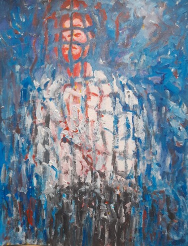 Painting titled "Uomo con camicia bi…" by Paolo Avanzi, Original Artwork, Acrylic