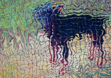 Pittura intitolato "Cane sul campo" da Paolo Avanzi, Opera d'arte originale