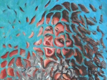 Painting titled "Donna su sfondo mar…" by Paolo Avanzi, Original Artwork, Oil
