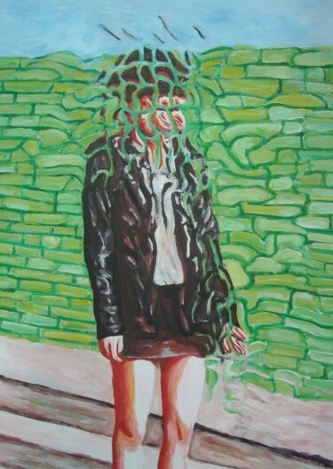 Pintura titulada "Ragazza su muro ver…" por Paolo Avanzi, Obra de arte original, Acrílico