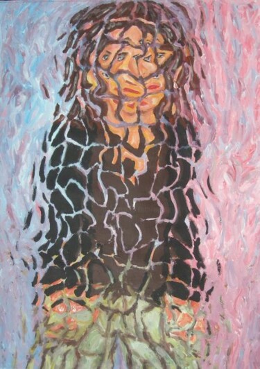 Painting titled "Donna con le mani i…" by Paolo Avanzi, Original Artwork, Acrylic