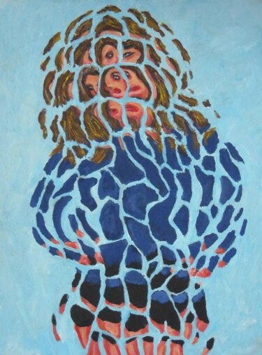 Painting titled "Ragazza in blu" by Paolo Avanzi, Original Artwork, Oil