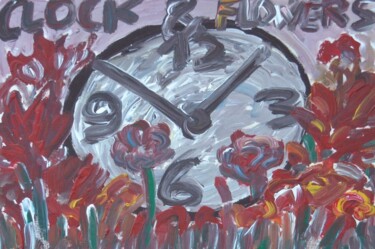 Pittura intitolato "Clock & flowers" da Paolo Avanzi, Opera d'arte originale, Olio