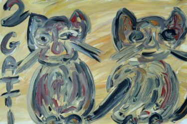 Painting titled "2 gatti" by Paolo Avanzi, Original Artwork, Oil