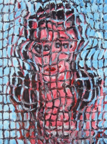 Painting titled "Donna su sfondo cel…" by Paolo Avanzi, Original Artwork, Acrylic