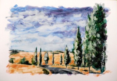 Painting titled "CAMPAGNA CON CIPRES…" by Paolo Benedetti, Original Artwork