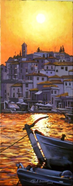 Painting titled "IL PORTO DI POROS (…" by Paolo Benedetti, Original Artwork, Acrylic