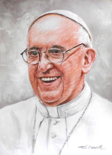 Pintura intitulada "Papa Francesco 2" por Paolo Benedetti, Obras de arte originais