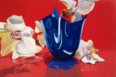 Painting titled "Orchidee e vaso ven…" by Paolo Brugiolo, Original Artwork, Oil