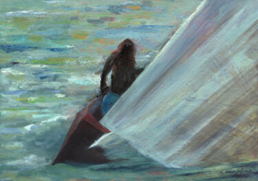 Painting titled "In regata" by Paolo Campogrande, Original Artwork, Oil Mounted on Wood Panel