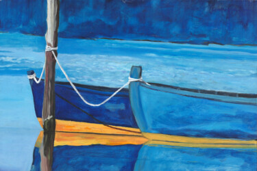 Painting titled "Barche in Blu" by Paolo Campogrande, Original Artwork, Oil