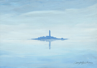 Pittura intitolato "Isola nel blu" da Paolo Campogrande, Opera d'arte originale, Olio