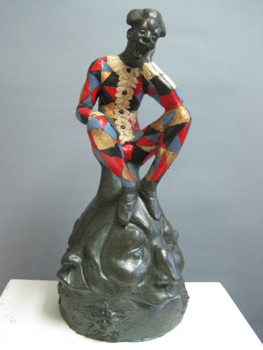 Скульптура под названием "Arelcchino tetra ma…" - Paolo Camporese, Подлинное произведение искусства, Терракота
