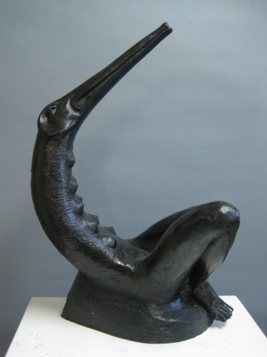 Sculpture titled "Belone sapiens" by Paolo Camporese, Original Artwork, Terra cotta
