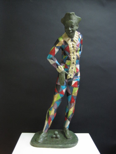 Scultura intitolato "Arlecchino artista…" da Paolo Camporese, Opera d'arte originale, Terracotta