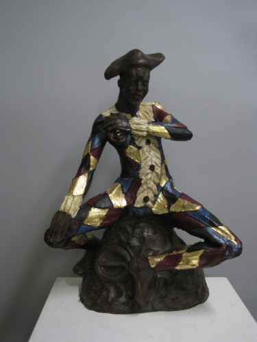 Sculpture intitulée "Arlecchino alchemico" par Paolo Camporese, Œuvre d'art originale, Terre cuite