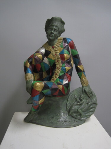 Skulptur mit dem Titel "Arlecchino con meda…" von Paolo Camporese, Original-Kunstwerk, Terra cotta