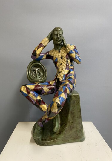 Sculpture titled "Arlecchino Phi" by Paolo Camporese, Original Artwork, Terra cotta